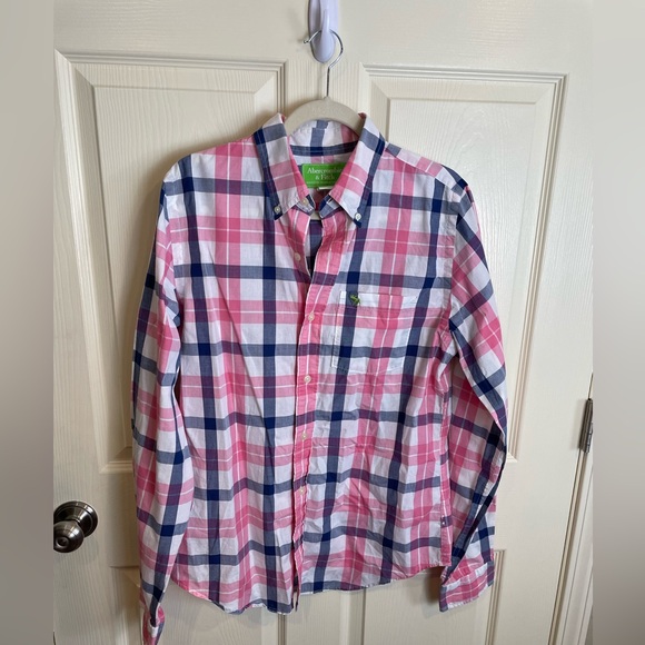 Two Abercrombie and Fitch Plaid and Striped Cotton Shirts Large - Picture 12 of 16